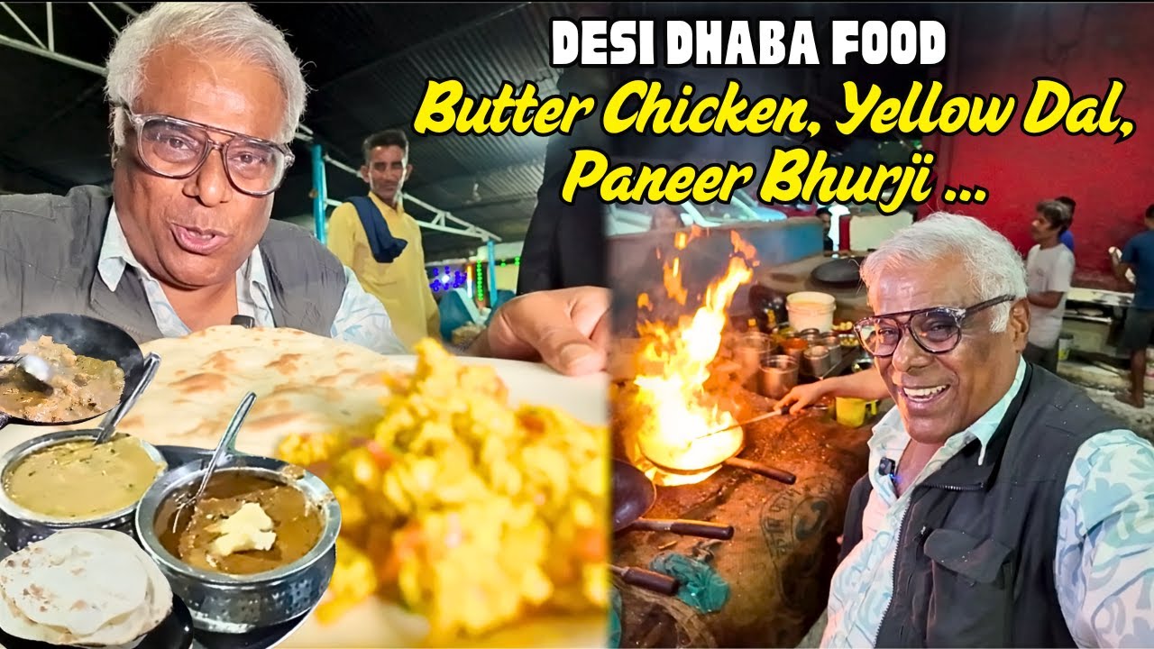 Butter Chicken, Yellow Dal and Paneer Bhurji at Sher-e-Punjab Dhaba, Masaipet Village, Telangana 😍😋