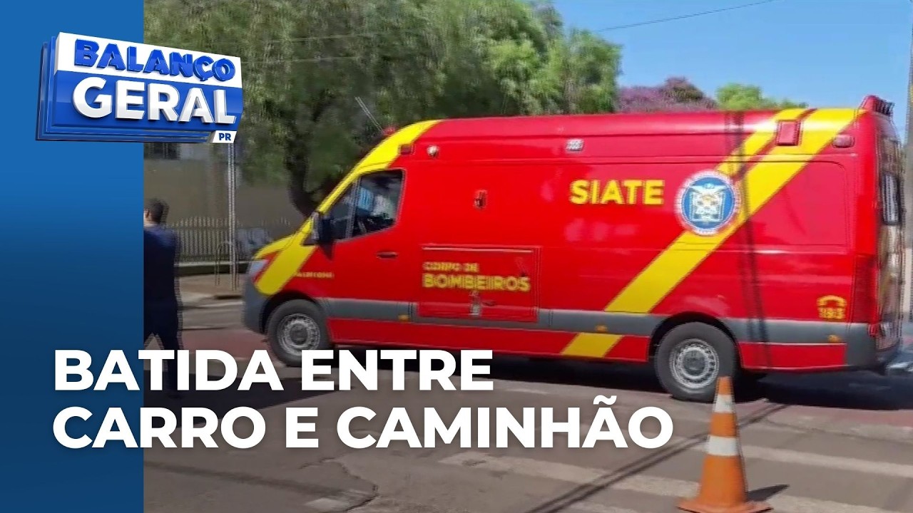 Batida entre carro e caminhão é registrada em cruzamento da Rua Vicente Machado com a da Bandeira