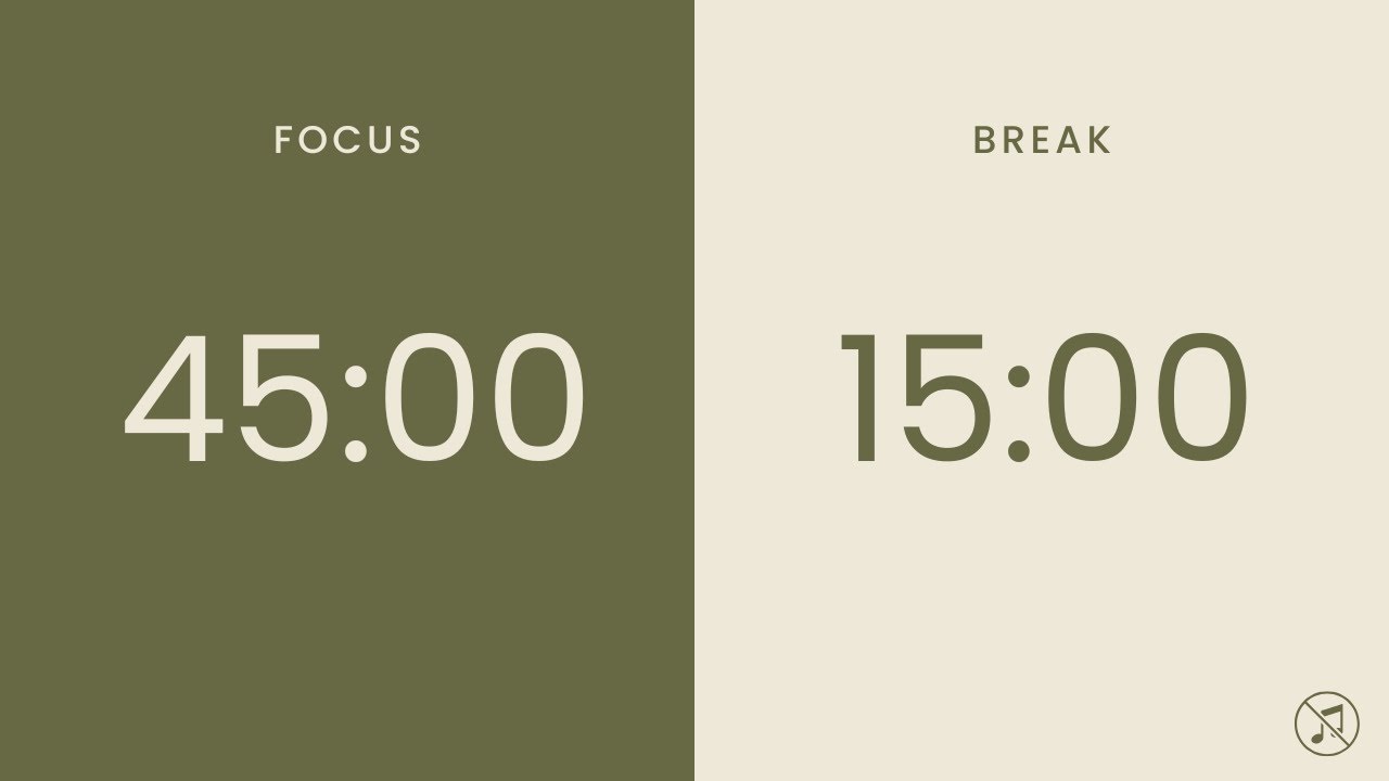 45/15 Pomodoro Timer | 4 x 45 min | Focus | Study | Reflection | Productivity