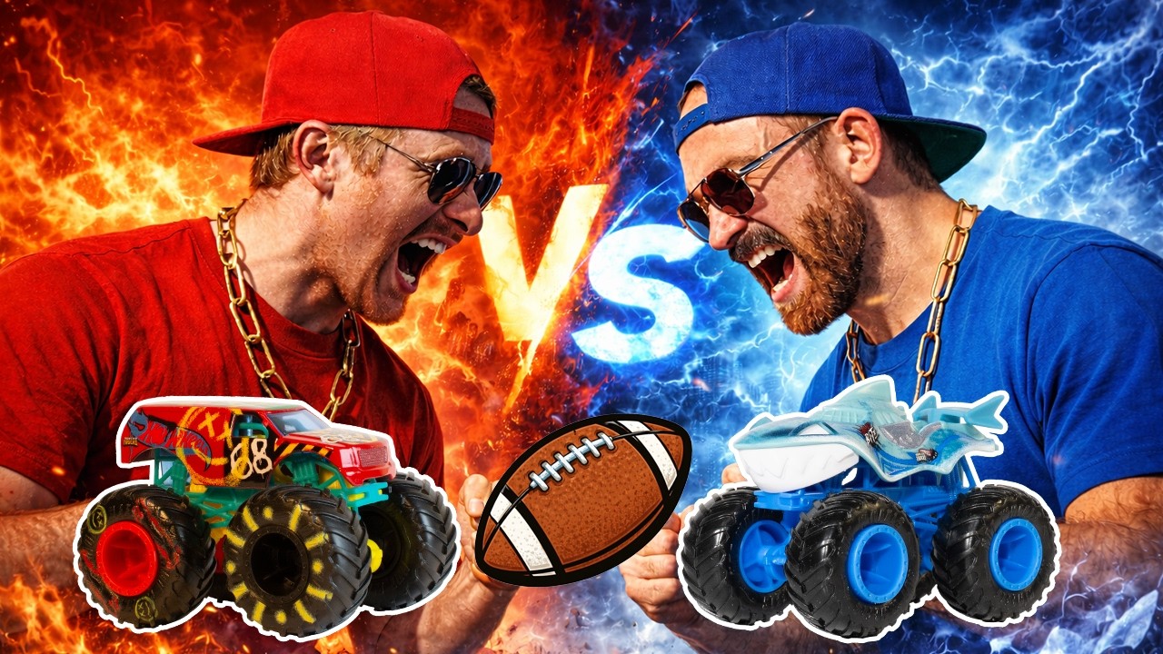 Красные против синих: гонки монстр-траков Hot Wheels 2026, гонка самой дальней футбольной команды.