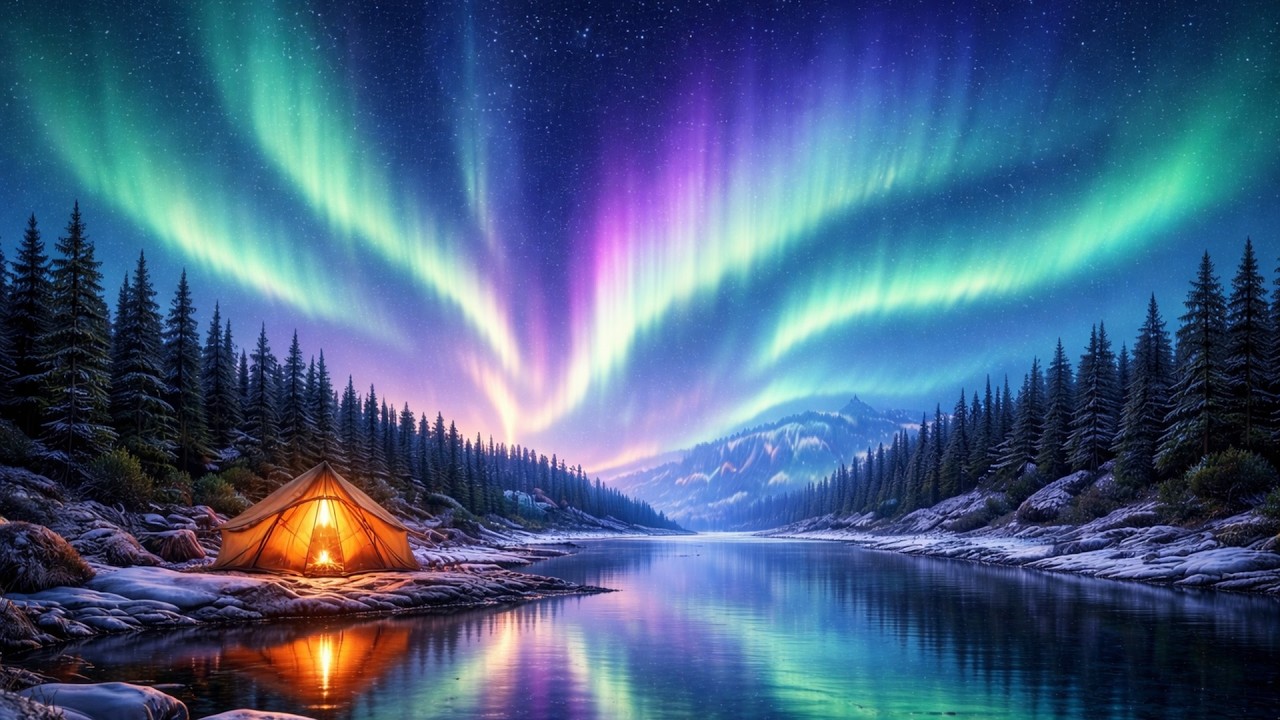 Aurora Borealis Sleep Ambience 🌌 | 3 Hours of Calm Night Sounds & Deep Relaxation