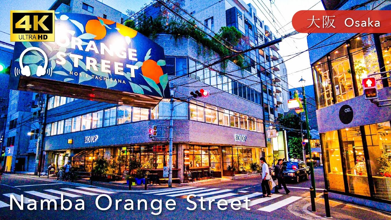 【Osaka💖】 Walk Japan - Night Orange Street Stroll ASMR [4K]
