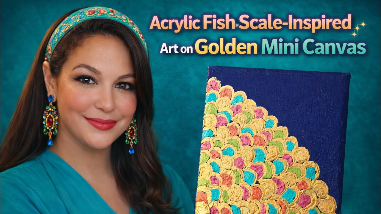 Acrylic Fish Scale_inspired Art on Golden mini canvas✨️#art #masterpiece #asmr  #viral #viralvideo 
