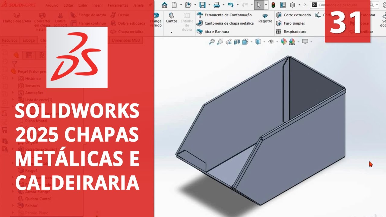 Carenagem Metálica Conformada | SolidWorks 2025 Chapas Metálicas e Caldeiraria
