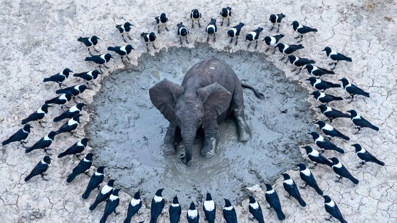 The Birds Wouldn't Let Anyone Near The Baby Elephant… Until Rangers Discovered Why