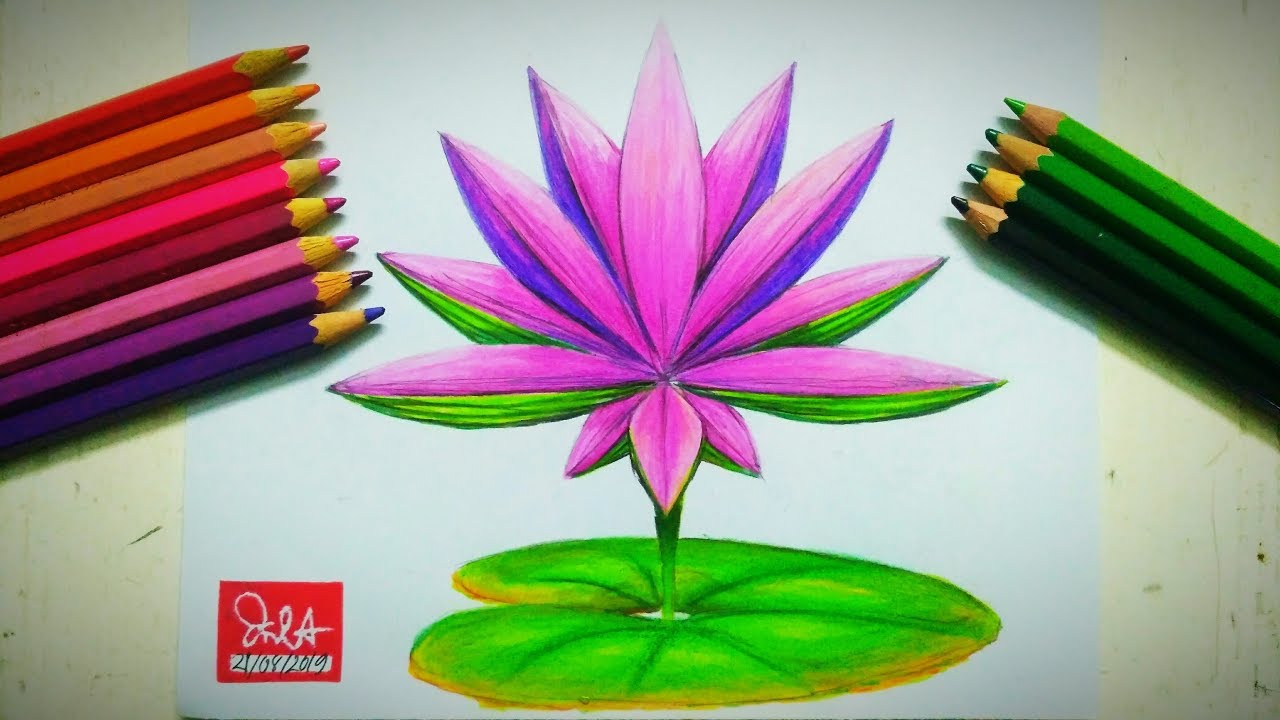 How to draw water lily | Drawing and pencil coloring tutorial | step by step drawing | Easy Drawing