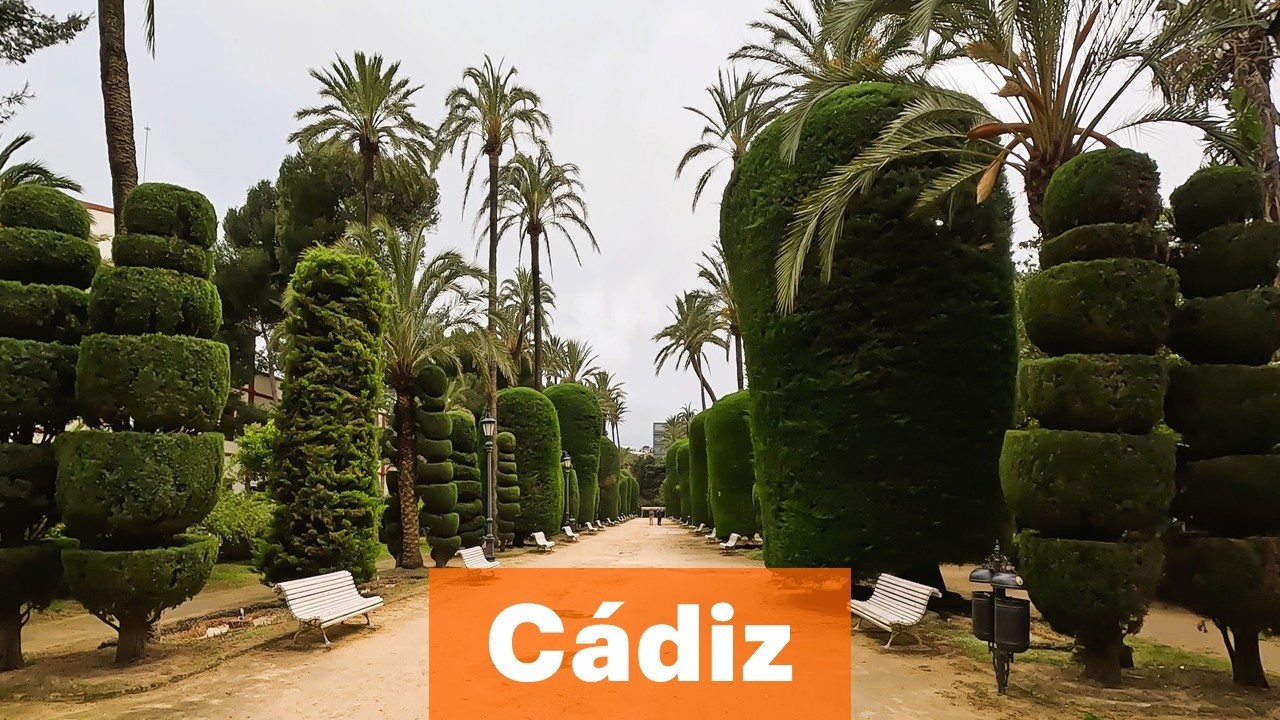 Cádiz / 4k Walking Tour / Parque Genovés / Cascada Waterfall / Puente Elevado / Seafront Walk