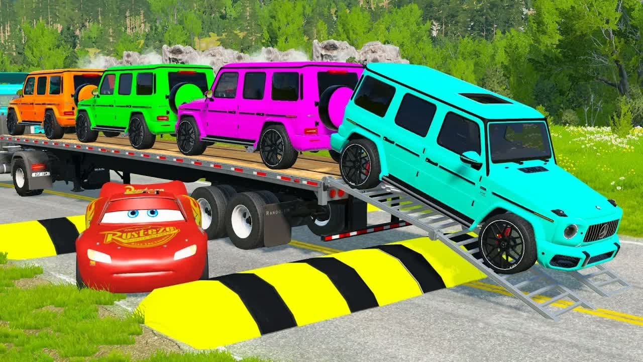 Flatbed Truck McQueen | Transportation with Truck - Pothole vs Car #41 | BeamNG.Drive Gameplay