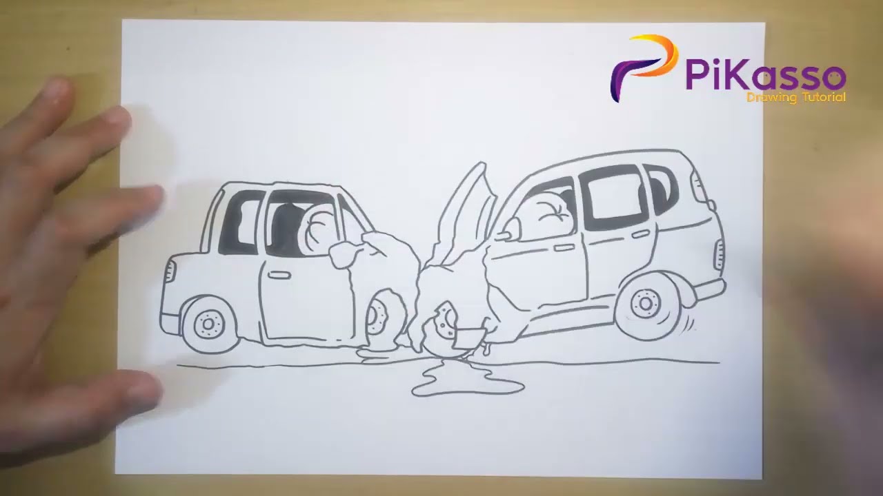 How to Draw Two Cars Crash on The Highway