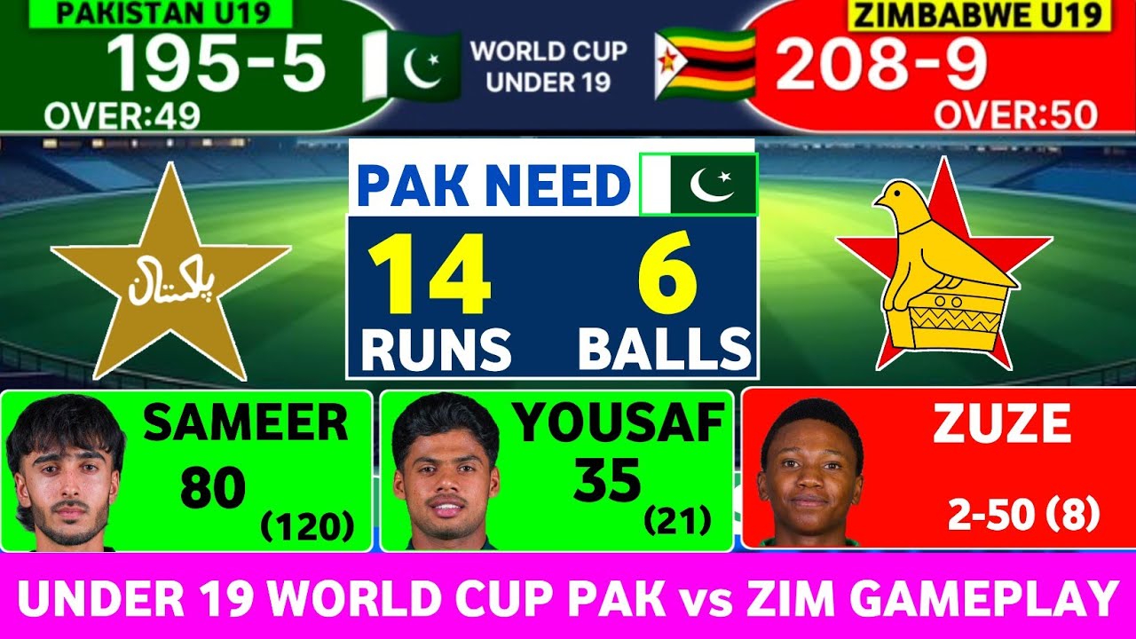 PAK U19 vs ZIM U19 Match Last Over Thrilling | U19 World Cup | Gameplay
