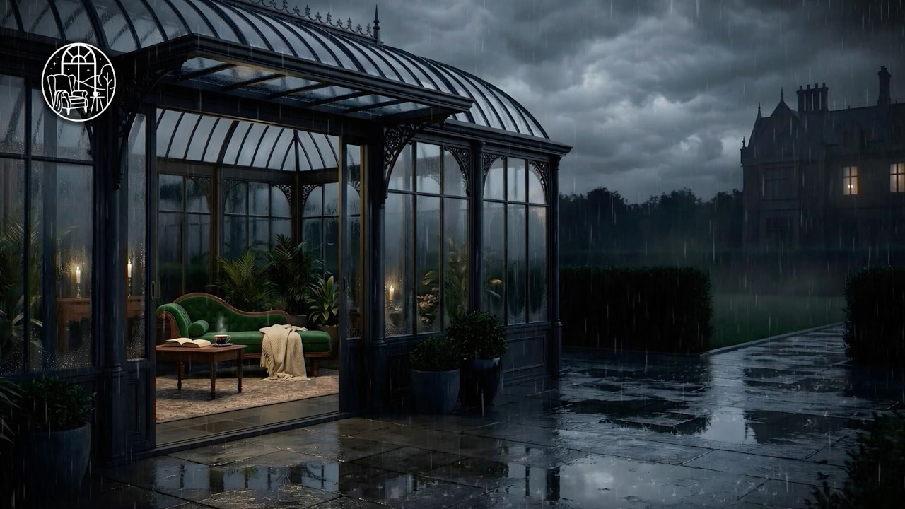 10 Hours Rain Sounds on Conservatory Glass Roof | All Night Sleep Safe (No Thunder, No Music)