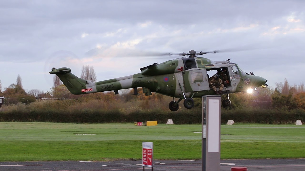 Westland Lynx AH9A landing at City Airport, Barton 25/10/2017