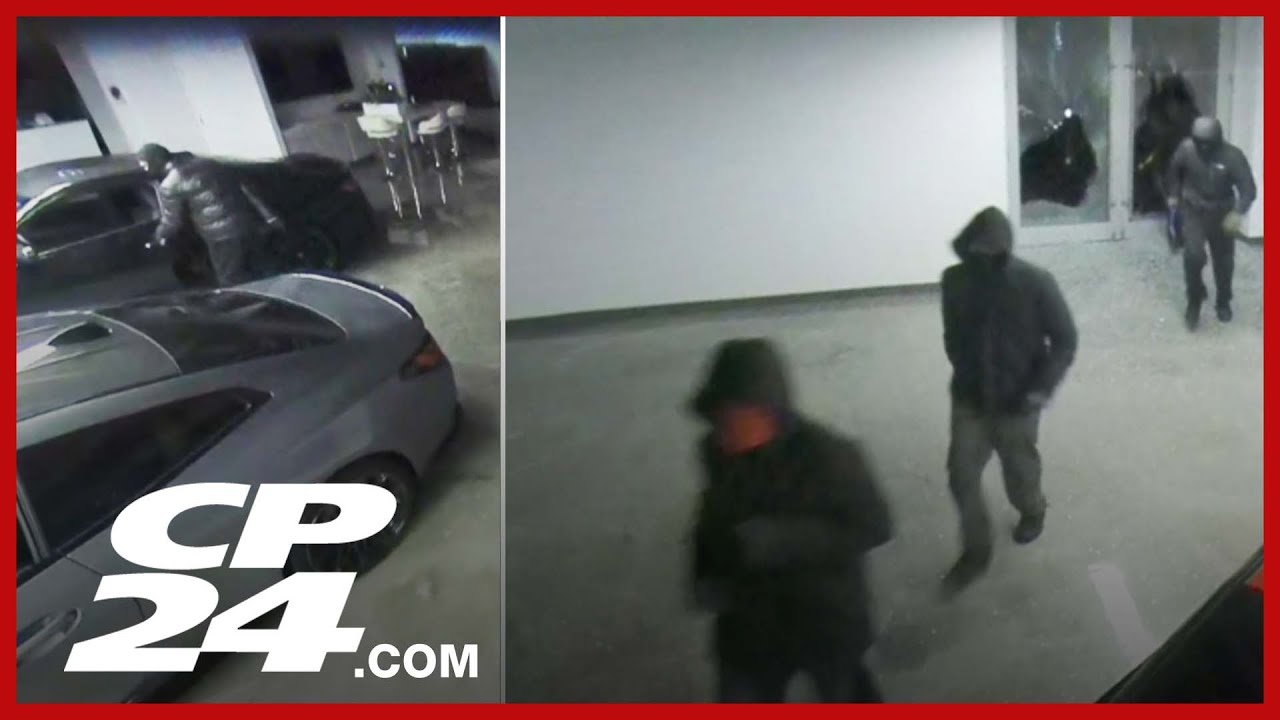 Eight suspects stole a Ferrari, two Porsches, three Mercedes-Benz, and two BMWs from dealership