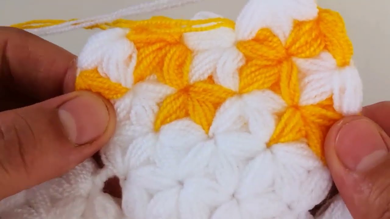 KOLAY ÇEYİZLİK KESE LİF YAPIMI    YONCA DESENLİ YLDIZ  LİF   SARI BEYAZ UYUMU ŞAHANE OLDU  CROCHET