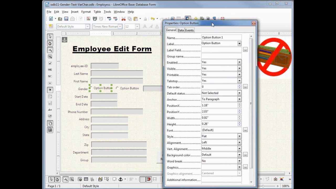 LibreOffice Base (11) Radio Buttons