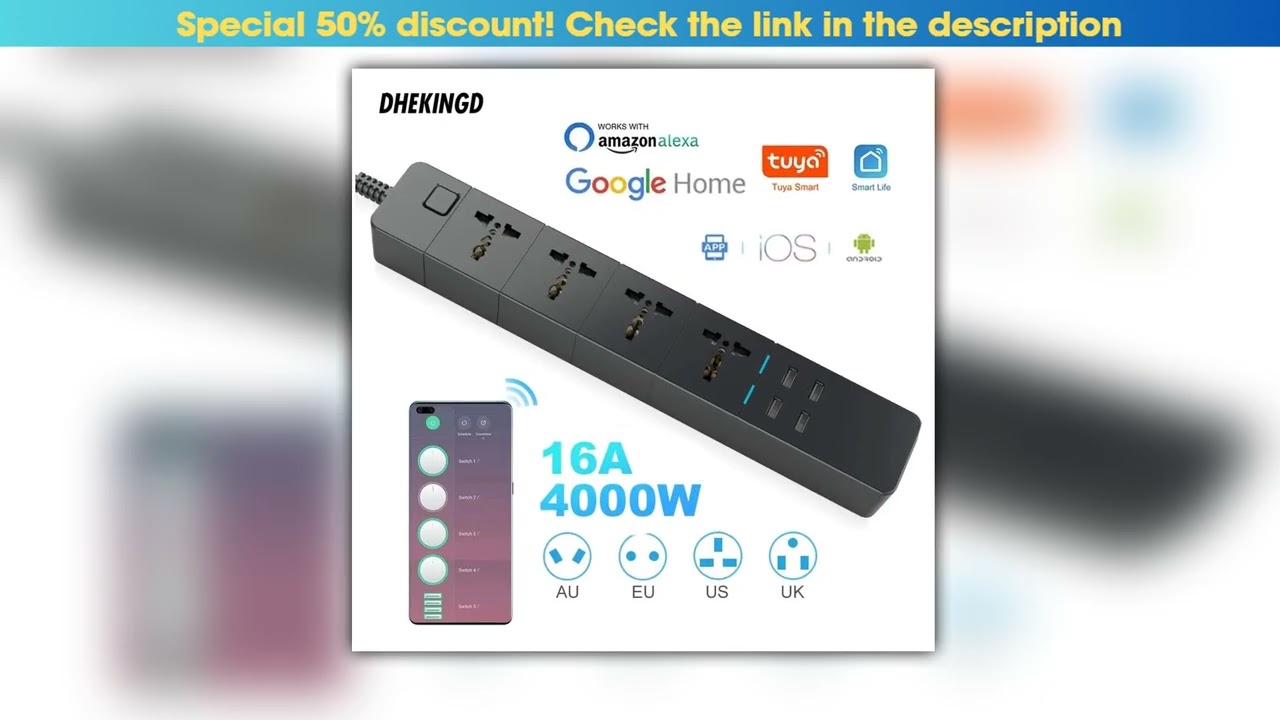 WIFI Smart Power Strip Universal Works With Alexa Googlehome Multi Plug four takes 4AC Socket 4USB