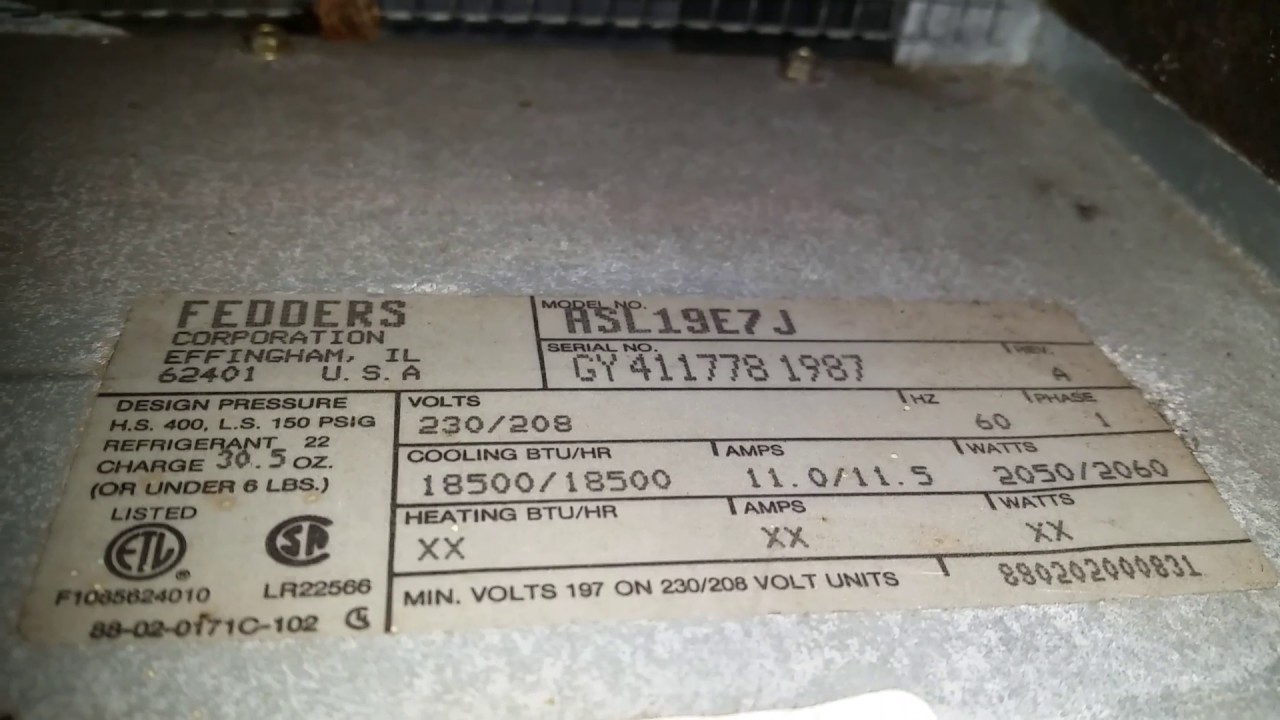 1987 220V 18,000 BTU Fedders Air Conditioner