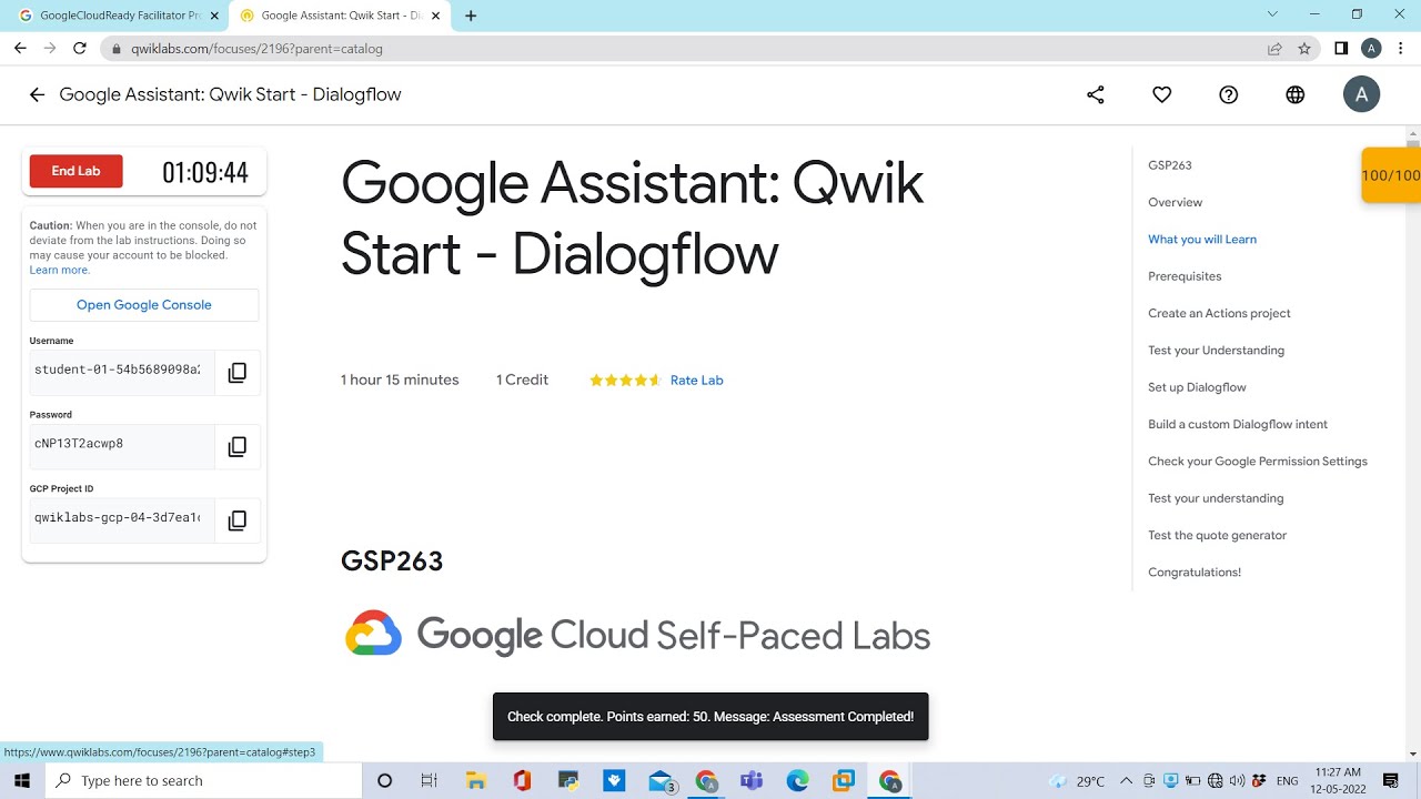 Google Assistant: Qwik Start - Dialogflow #googlecloudfacilitator #gcp #quest