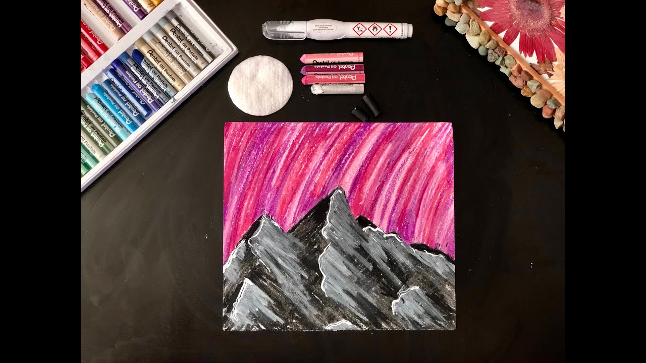 Pastel Boya Dağ Manzara Resmi | Kolay Dağ Manzara Çizimi | How to Draw Mountains | Easy mountains