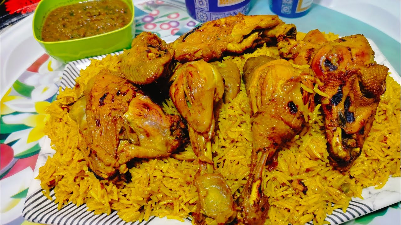طريقه عمل الكبسه السعودي بالدجاج وسلطه الدقوس 