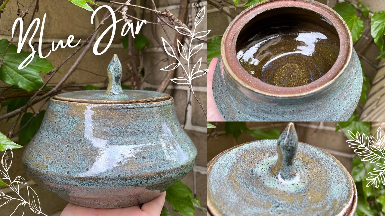 Throwing a Stout Blue Jar with a Pointy Handle Lid and Glazing It a Pretty Blue | Pottery by Sara