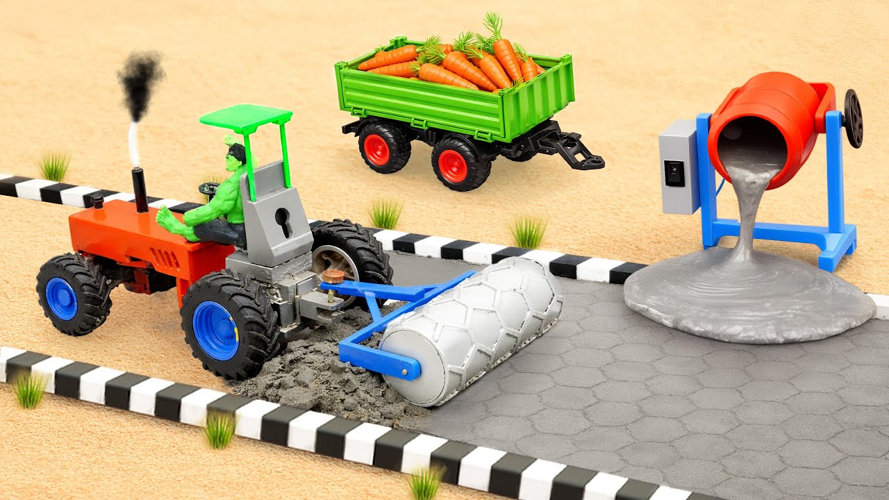 DIY Mini Tractor Builds Concrete Road with Road Roller | Science Project | Turbo Tractor Lab
