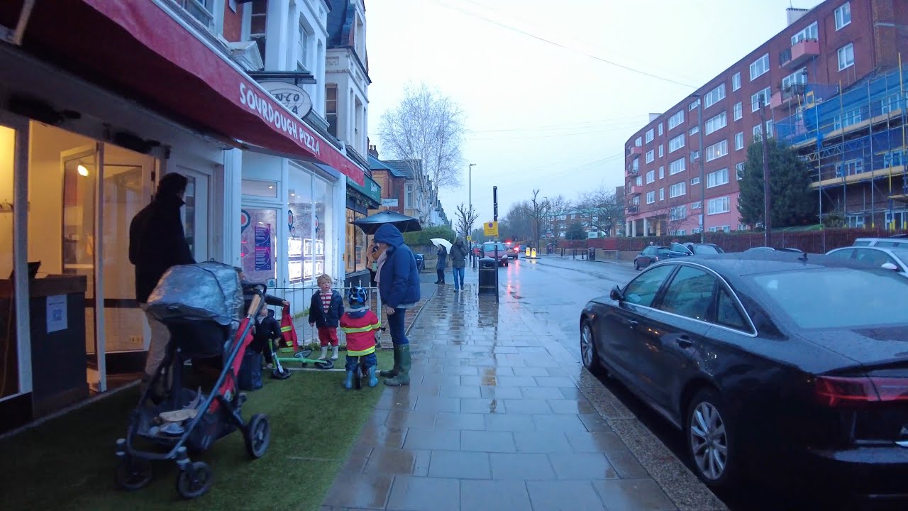 Walking in the Rain in Southfields, London Walking Tour, ASMR 4K