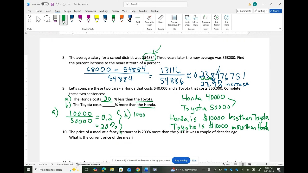 7-1 Percents - from Problem 7 to the end