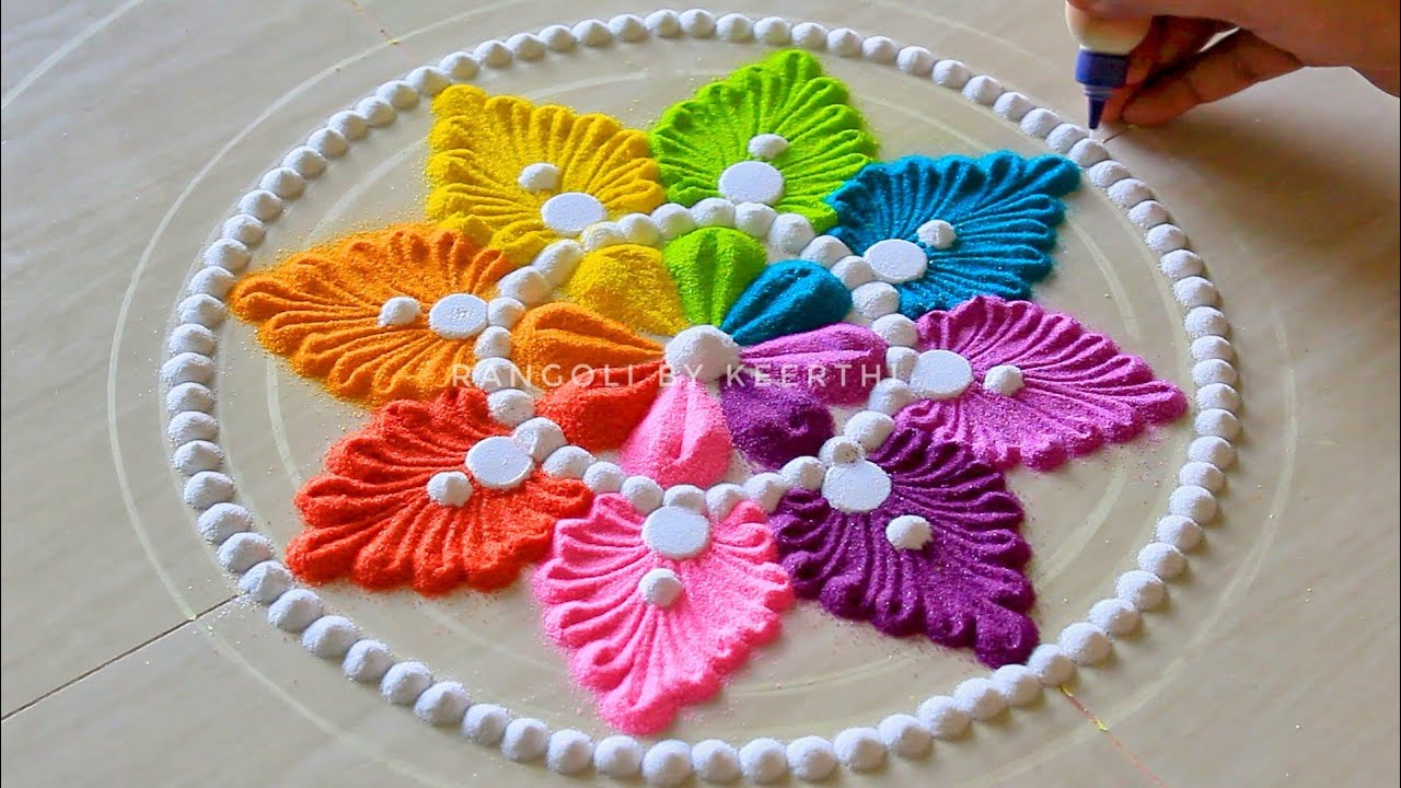 Big multicolour rangoli for diwali l navratri rangoli designs with colours ll दिवाली रंगोली l kolam