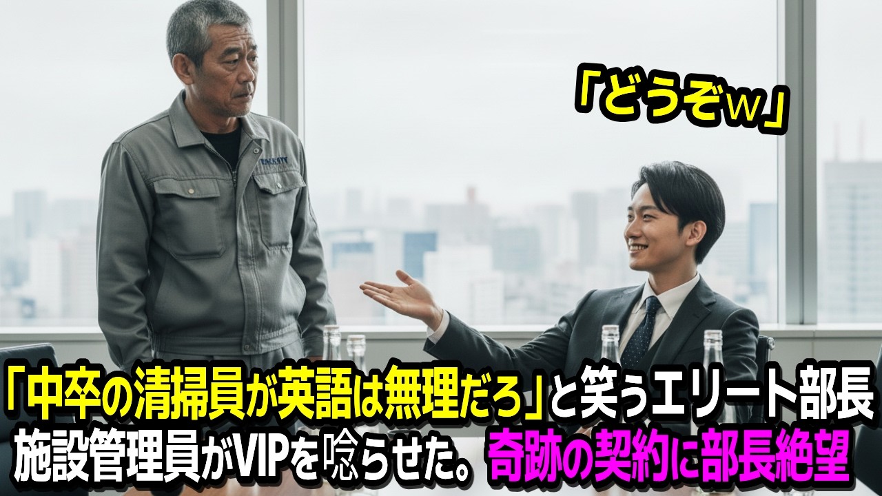 エリート部長「中卒が英語なんて無理だろ」→施設管理員が海外VIPの前で口を開いた瞬間、全員の表情が変わった