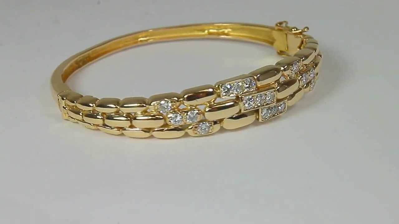1.0ct Gleaming Diamond & Gold Bangle Bracelet 14k Yellow Gold