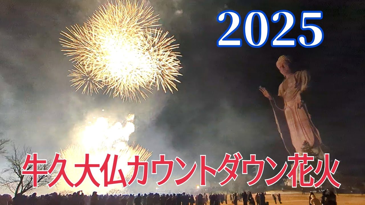 【向かい風の大迫力】2025 牛久大仏カウントダウン 花火 牛久大仏初詣「修正会」2025年元旦 Ushiku Daibutsu New year Fireworks 2025 #花火 #牛久大仏