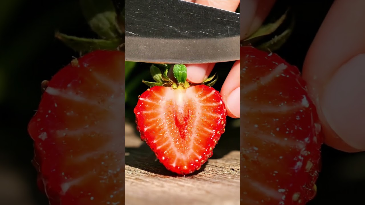 Perfect Strawberry Slice in Slow Motion 🍓✨