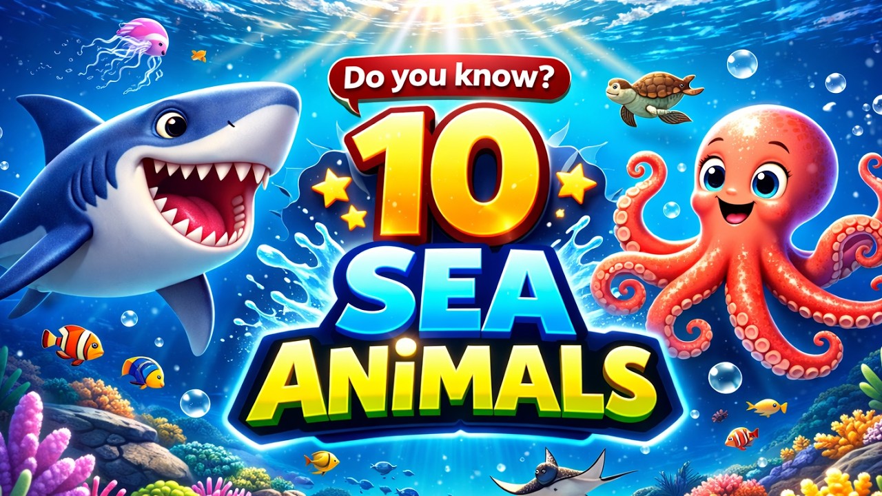 10 Sea Animals for Kids 🦈| Learn Names & Fun Facts