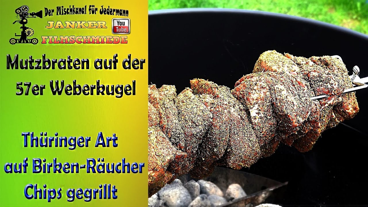 Mutzbraten Thüringer Art auf der 57er Weberkugel mit Birken-Räucherchips