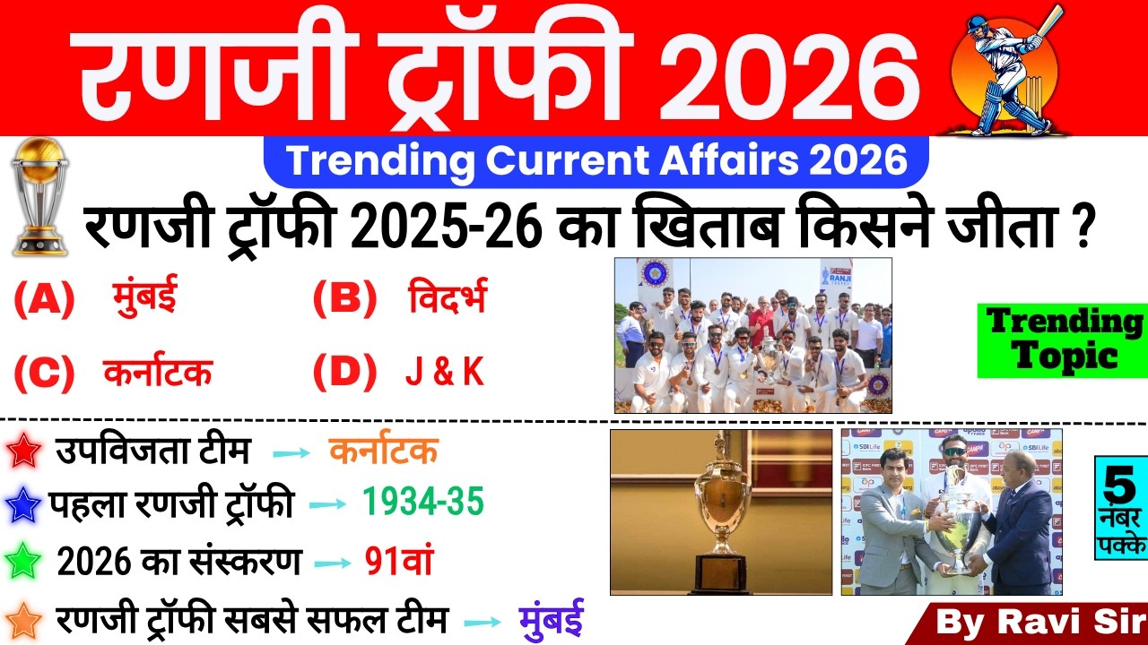 रणजी ट्रॉफी 2026 Sports Current Affairs | Ranji Trophy 2026 | Sports GK | Current Affairs 2026