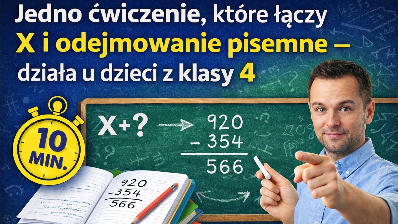Odejmowanie pisemne i działanie z X - wytłumacz to dziecku w 10 minut 