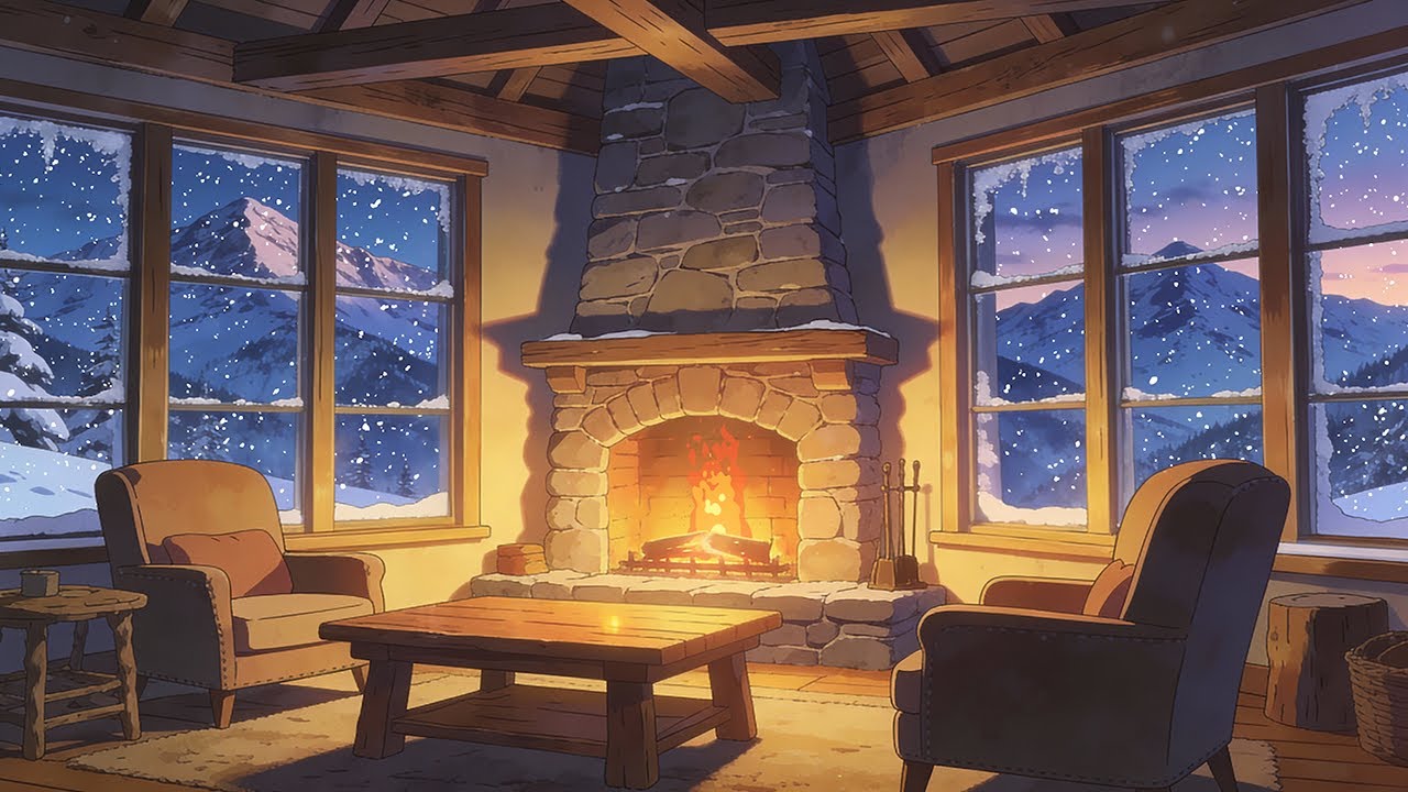 Cozy Winter Cafe Ambience ☕ Warm Crackling Fireplace with Smooth Jazz for Reading, Relaxing & Focus