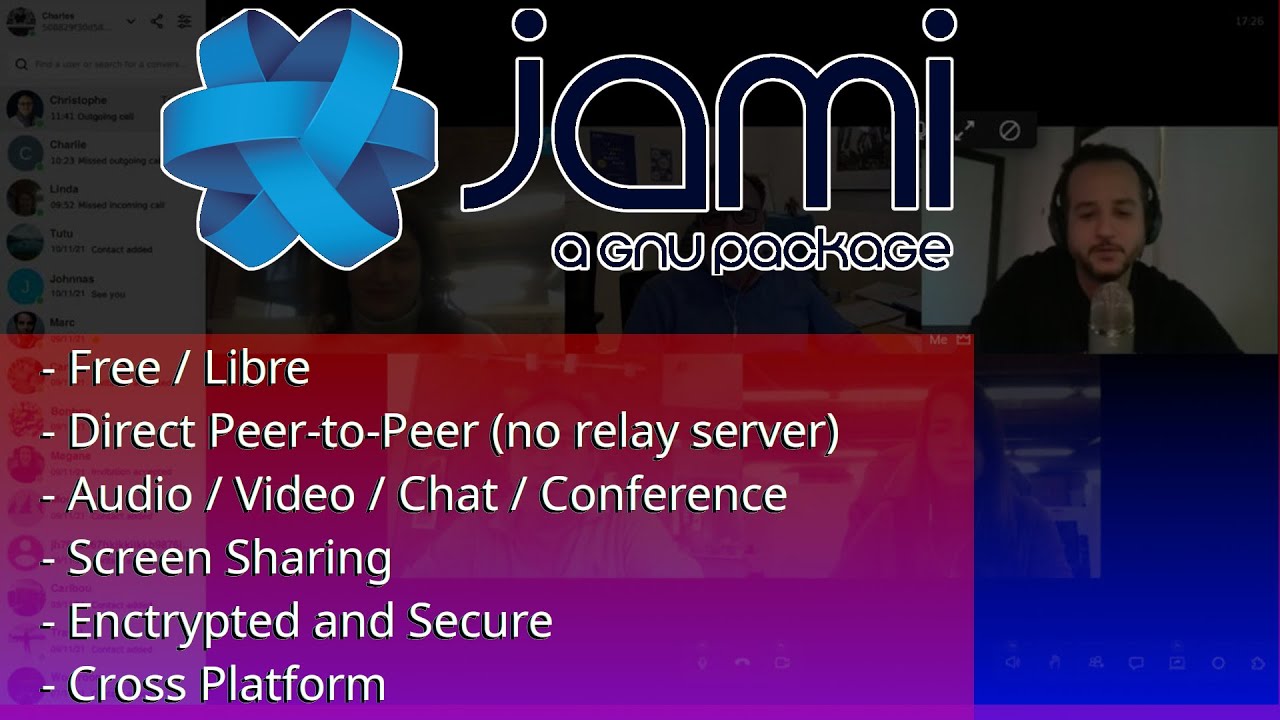 Jami - An Open Source, Peer-to-Peer, Audio, Video, Conferencing, Chat, and Screen Sharing System.