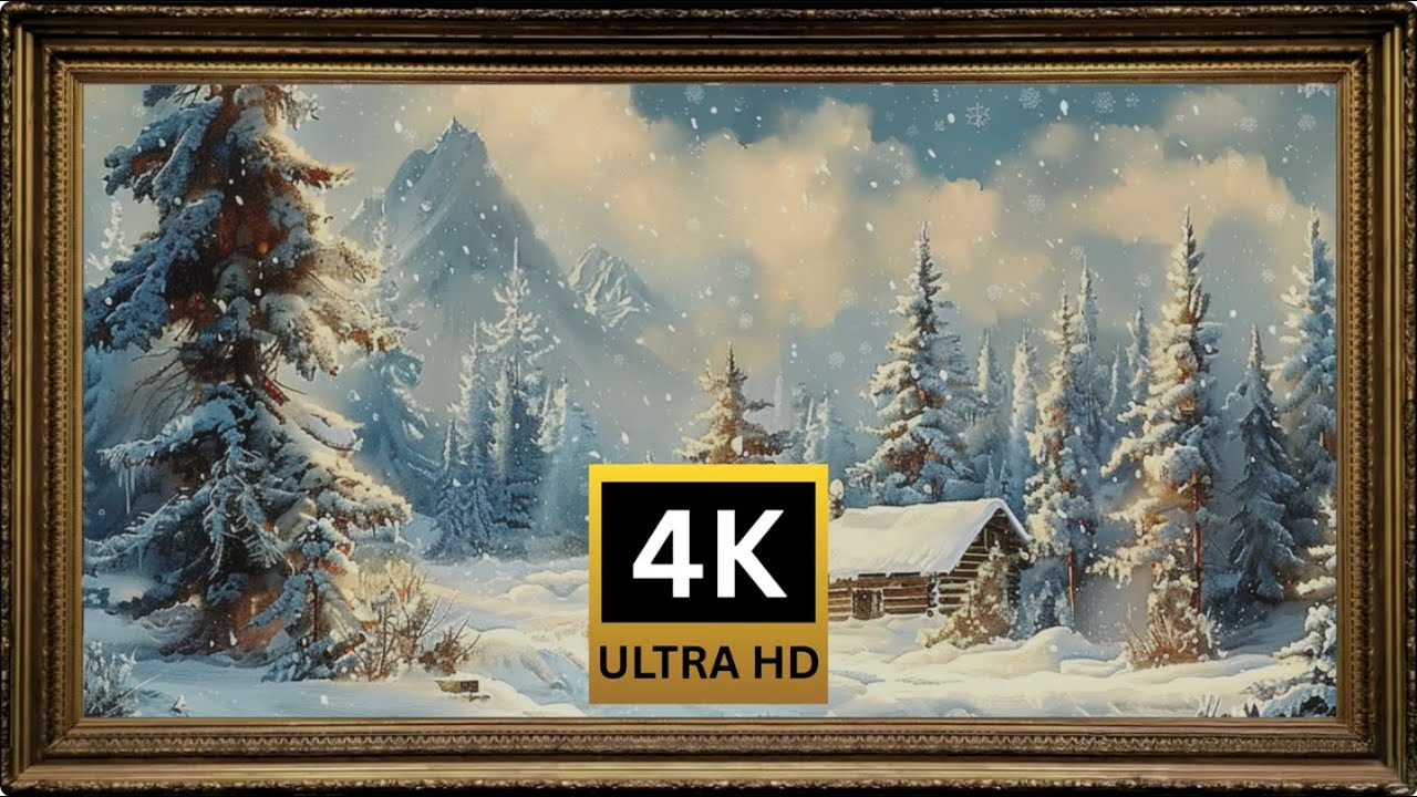 Gold Framed Vintage Oil Painting | TV Art Screensaver with Relaxing Music | Cozy Winter Cabin | 4K