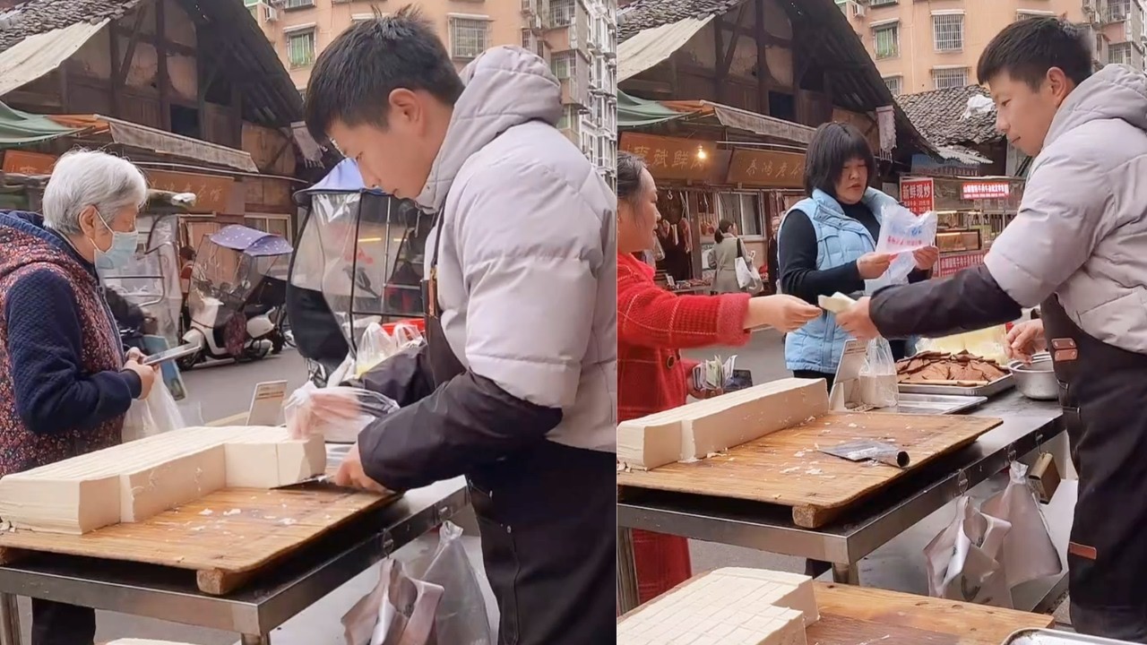 The stall sells tofu, all of which is freshly made and sold on March 19st.