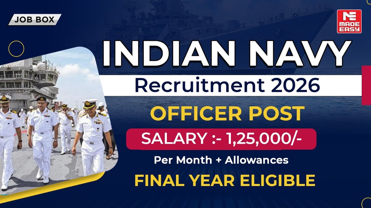 Indian Navy Officer Recruitment 2026 | SSC Officer | Salary ₹1.25 Lakh | Final Year Eligible
