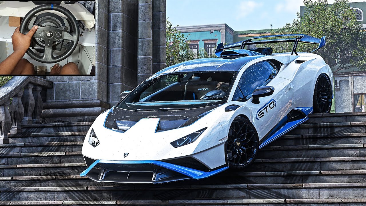 (1500 HP )Huracan STO Lamborghini - Forza Horizon 5 Steering Wheel Gameplay T300 GT