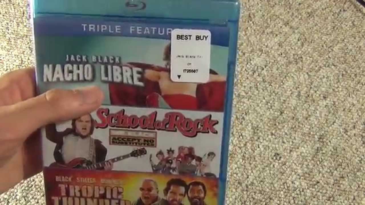 Распаковка Blu-Ray с тремя фильмами: «Школа рока» Джека Блэка, «Солдаты неудачи» и «Начо Либре»