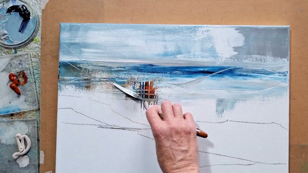 Земля или море? Абстрактная акриловая живопись на холсте с помощью кистей и инструментов! 😍 #abst...