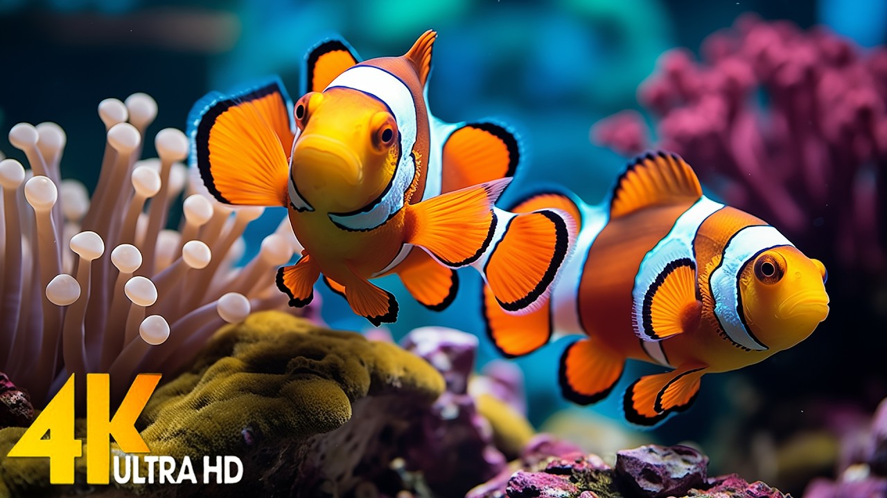 AQUARIUM 4K (ULTRA HD) - Beautiful Fish Swimming & Colorful Sea Life Video 🐠 Deep Sleep Music #4