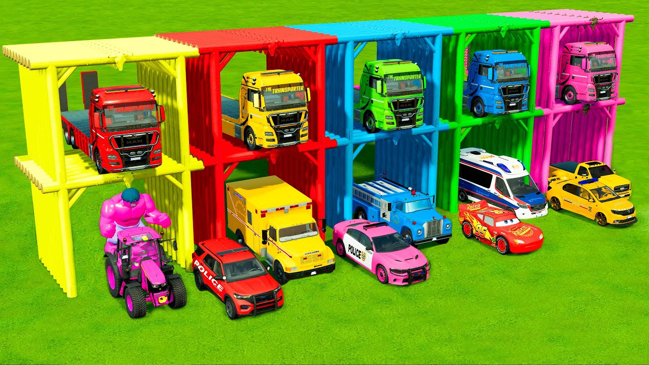 TRANSPORTING ALL POLICE CARS and AMBULANCE EMERGENCY VEHICLES WITH MAN TRUCKS ! FS22