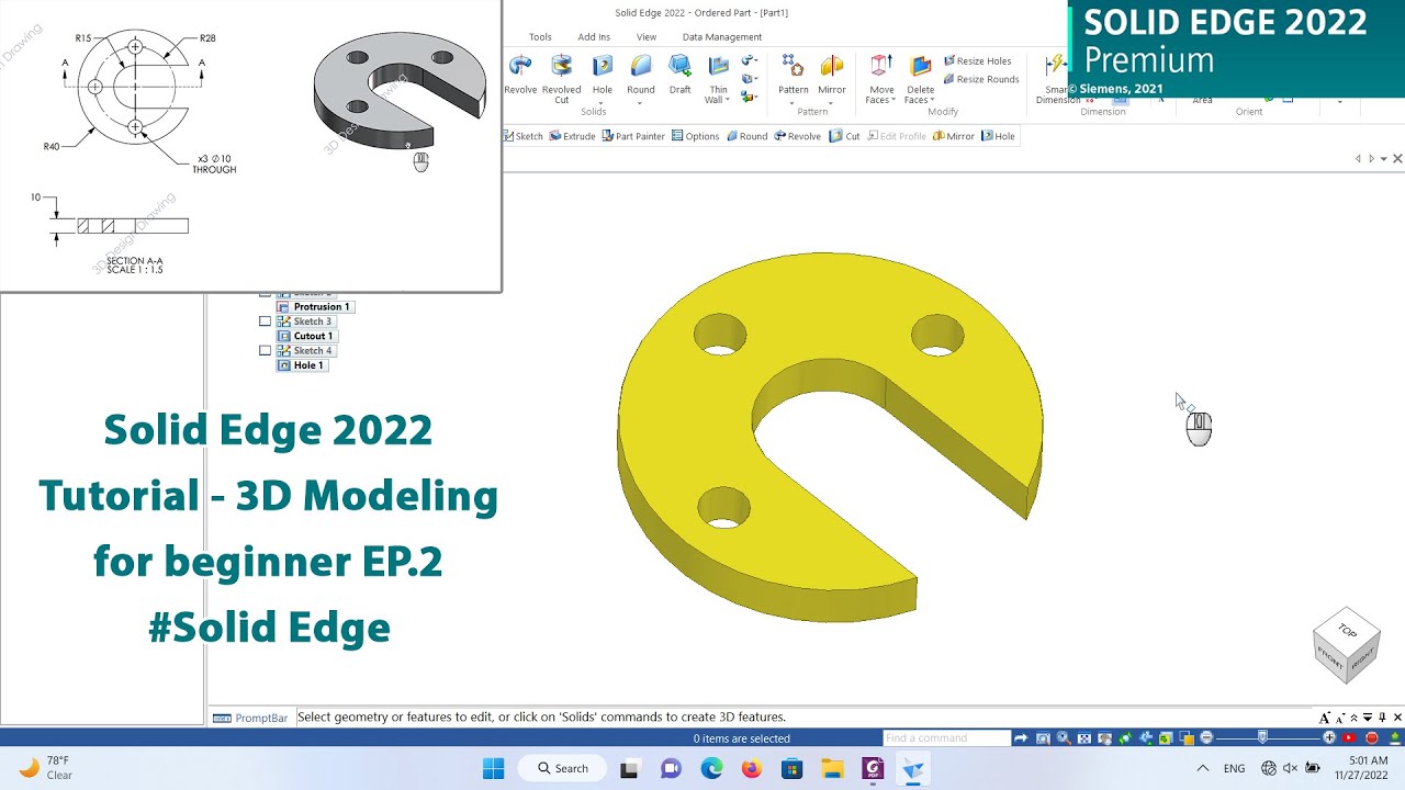 Solid Edge 2022 Tutorial - 3D Modeling for beginner EP.2