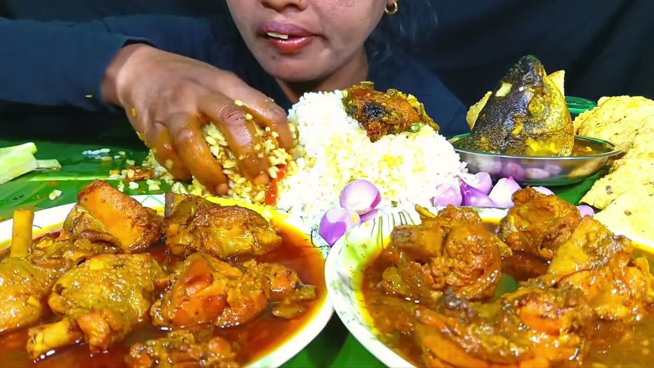 EATING  SPICY CHICKEN CURRY 🔥🔥, FISH CURRY, FISH HEAD CURRY WITH RICE, ASMR MUKBANG, EATING SHOW