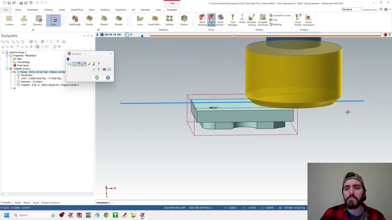 MasterCam: Simple First Operation with Stock Setup, Facemill, Contour, and Chamfer Mill